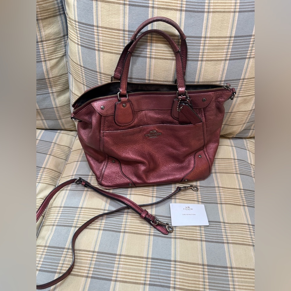 Coach Mickie Leather Grain F34040 Satchel Metallic Cherry
